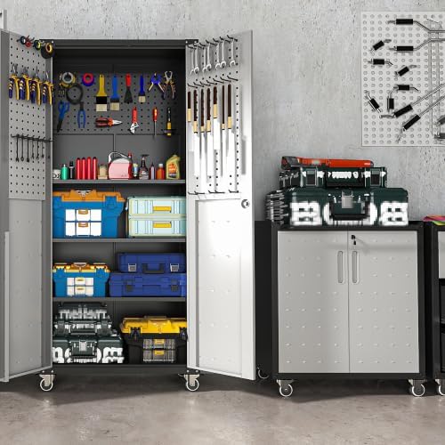 Metal Garage Storage Cabinet on Wheels, Lockable Rolling Tool Cabinet