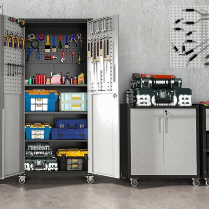Metal Garage Storage Cabinet on Wheels, Lockable Rolling Tool Cabinet