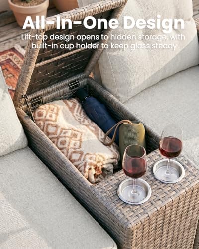 Outdoor Recliner Chair 4-Seat, All-Weather Wicker Reclining Patio Chair with Adjustable Backrest and Footrest