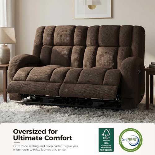 MCombo 65 in Oversized Reclining Loveseat with Heat & Massage 6855 (Brown)
