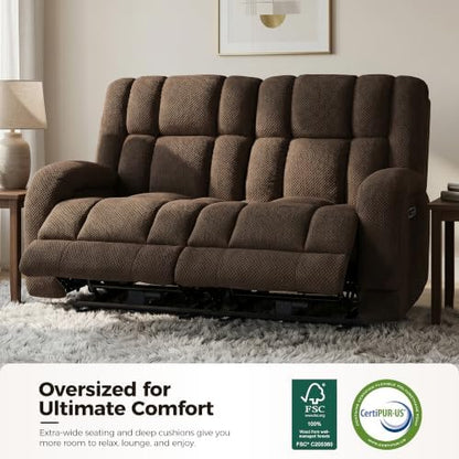MCombo 65 in Oversized Reclining Loveseat with Heat & Massage 6855 (Brown)