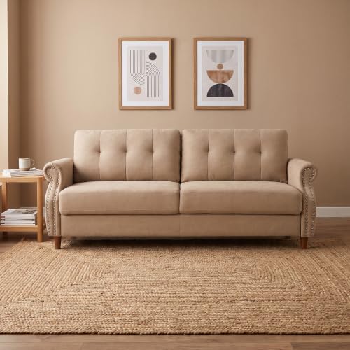 79.5" Love Seat Sofa, Modern Sofa Couch with Rolled Armrest, Camel