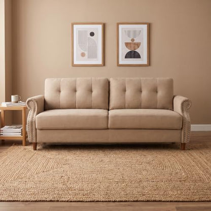79.5" Love Seat Sofa, Modern Sofa Couch with Rolled Armrest, Camel