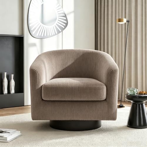 Swivel Barrel Chair, Corduroy Accent Chair, Camel