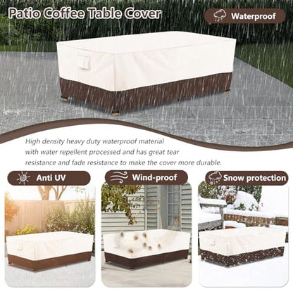 Bitubi Waterproof Patio Coffee Table Cover, Rectangular Outdoor Small Side Table Cover - Fits up to 48L x 28W x 16H inches, Brown