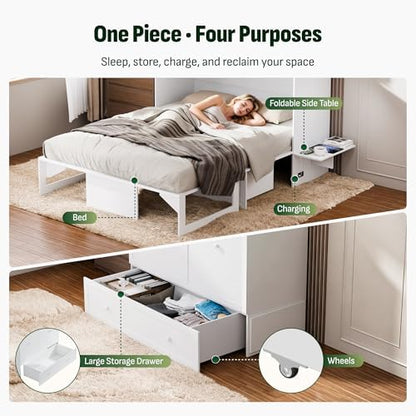 Softa Queen Murphy Bed Cabinet with 6" Tri-Fold Mattress