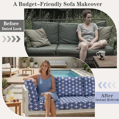 8 Pack Outdoor Cushion Covers, Water Resistant, High Stretch Fit