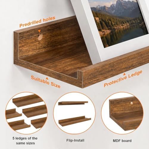 36inch Long Floating Shelves for Wall Decor, 5-Set Shelves with Lip, Brown