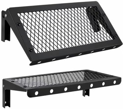 Floating Wall Shelves Set of 2, Black Floating Shelves,Wall-Mounted Bookshelf,Mesh Panel, Used in Living Room, Kitchen, Bathroom, Garage,Folding with Hooks
