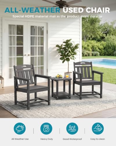 Ciokea HDPE Outdoor Patio Dining Chairs, All-Weather Furniture, Grey