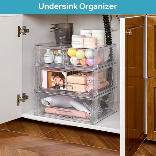 Vtopmart Clear Stackable Storage Drawers, 6 Pack Wide Organizer Set
