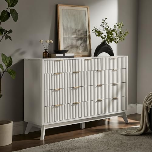 T4TREAM 54" Wide Fluted 9 Drawer Dresser for Bedroom, Solid White