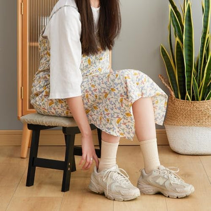 Foot Stool Ottoman Foot Rest Under Desk,Small Stool for Living Room, Bedroom and Kitchen (Black Legs - Beige Stool Surface)