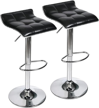 Set of 2 Barstool, Adjustable Swivel Gas Lift Bar Stools, PU Leather with Chrome Base, Black