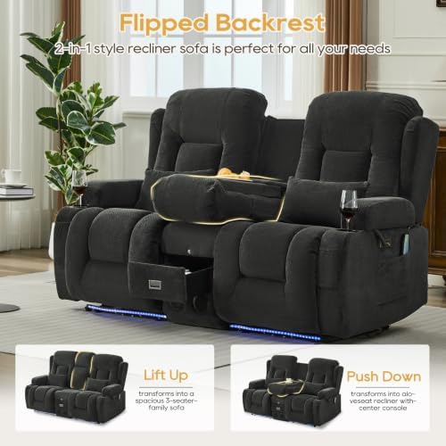 IPKIG Power Loveseat Recliner Sofa with Flip Back Console, 67" - 3 Seat