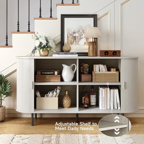 ONBRILL 55" Sideboard Buffet Cabinet with Sliding Door, Natural White