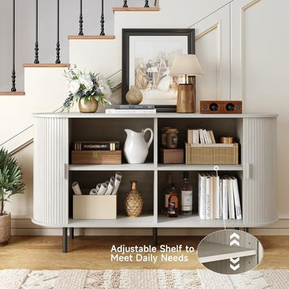 ONBRILL 55" Sideboard Buffet Cabinet with Sliding Door, Natural White