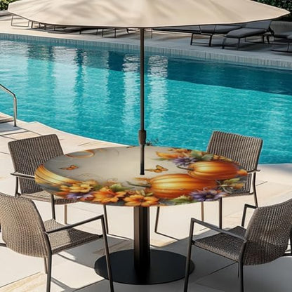 Pumpkin Outdoor Round Fitted Tablecloth with Umbrella Hole Zipper 36-44