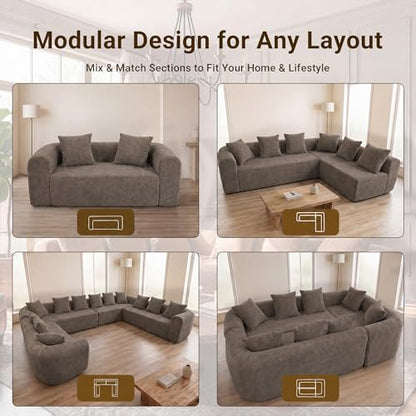 Claiks 142" Cloud Boneless Couch, Modular Sectional, Light Grey