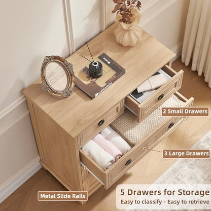 Joaxswe Farmhouse 5 Drawer Dresser for Bedroom, 33.2" Tall Chest of Drawers