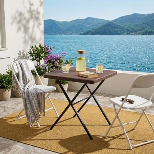 Folding Table, 27 Inch Square Folding Table, No Assembly Portable Camping Picnic Table, Heavy Duty Steel Frame Outdoor Coffee Table, Patio Card Table for Small Spaces, RV, Parties, 400 LBS Capacity