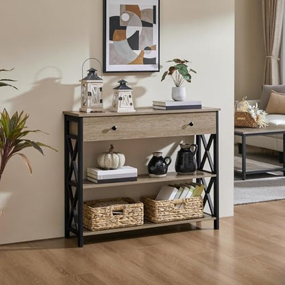 Yaheetech Console Table with Drawer, Entry Table with 3 Tier Storage, Gray