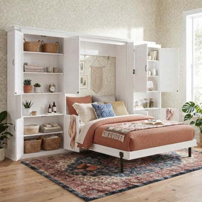 SOFTSEA Space-Saving Queen Size Murphy Bed with Shelves, White
