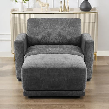Modular Sectional Couch, 44.2" Chenille Single Sofa with Ottoman, Grey