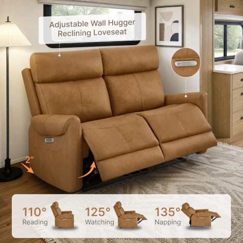 KISLOT 3 Seater Power Loveseat Recliner Sofa, Wall Hugger, Saddle Brown