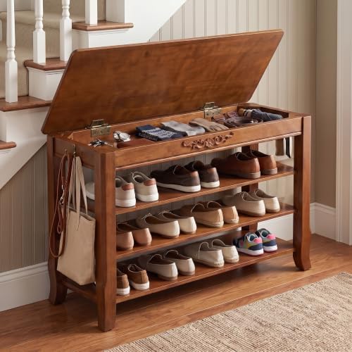Shoe Rack Bench with Storage 3 Tier Solid Wood Entryway Shoe Rack 31.5"