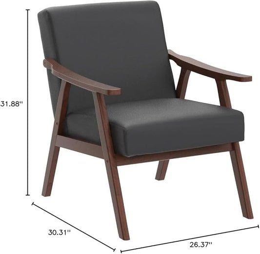 Container Furniture Direct Accent Chair with Microfiber Upholstery and Solid Wood Frame, Classic Mid-Century Modern Living Room Furniture for Extra Seating, Black PU/PVC