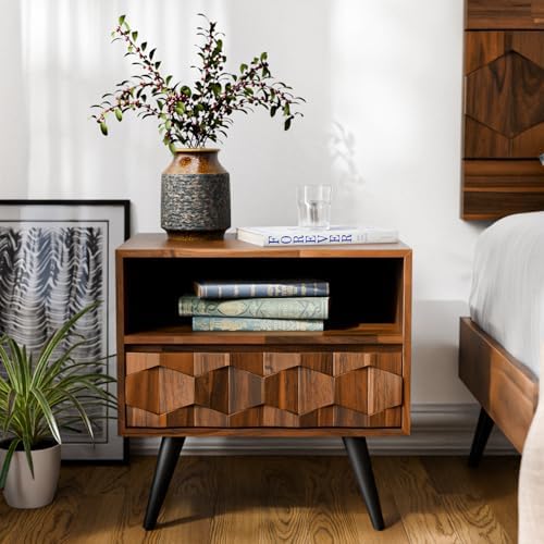 Bme Georgina Solid Wood Nightstand, 1 Drawer & Open Shelf, Dark Chocolate