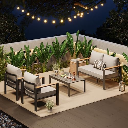 Garvee Aluminum Patio Furniture Set 4 Seats with Coffee Table