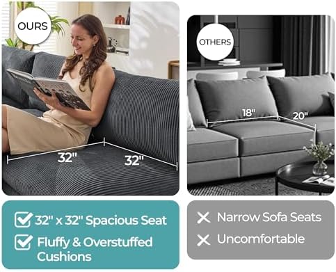 Jocisland Oversized Cloud Couch Sectional, U-Shaped Modular Couch, Gray
