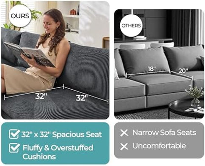 Jocisland Oversized Cloud Couch Sectional, U-Shaped Modular Couch, Gray