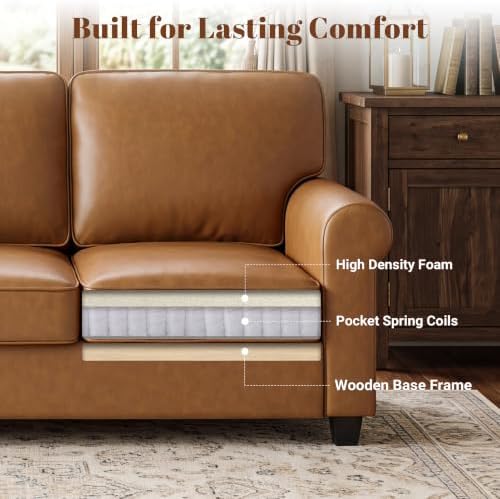 Kingfun Faux Leather Sofa Set,Standard Sofa with Chair,HoneyBrown