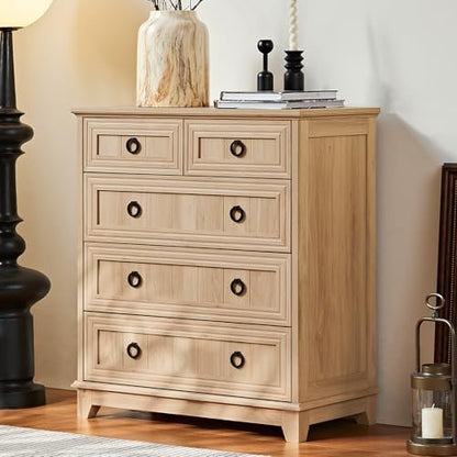Joaxswe Farmhouse 5 Drawer Dresser for Bedroom Set of 2, 33.2" Tall Small Dressers & Chest of Drawers, Rustic Wood Dresser with Metal Handle, Storage Organizer Closet for Living Room, Hallway,Entryway