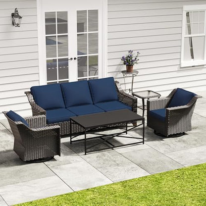 5 Piece Patio Furniture Set, Wicker Outdoor Conversation Set
