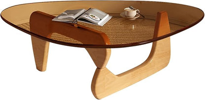 Mid Century Modern Glass Coffee Table, Coffee Table for Living Room, Noguchi Coffee Tables,Suitable for Bedroom Living Room Reception Office Tables (Wood/Brown, ML)