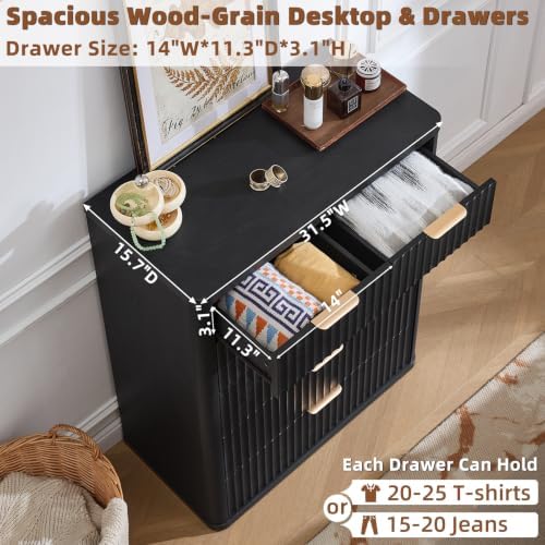 LEYAOYAO Fluted 6 Drawers Dresser for Bedroom, 42" Tall Modern Chest of Drawers with Metal Handle, Curved Profile Design,Black Wood Drawer Organizer for Bedroom, Living Room, Hallway, Entryway