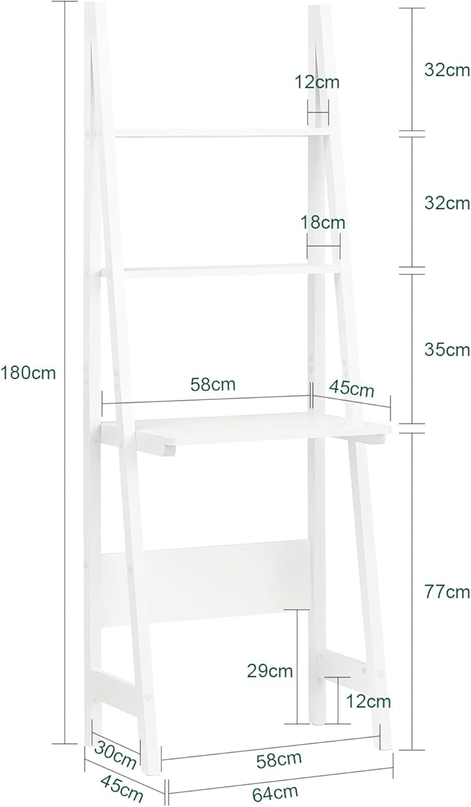 Haotian Ladder Desk with Shelves, Wall Desk for Small Space, Secretary Desk Workstation Dresser Shelf Freestanding Bookshelf, White FRG60-W | Freestanding Bookcase Desk for Storage & Study in Small Space, FRG60-W