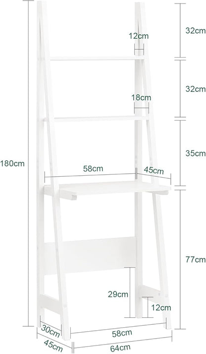 Haotian Ladder Desk with Shelves, Wall Desk for Small Space, Secretary Desk Workstation Dresser Shelf Freestanding Bookshelf, White FRG60-W | Freestanding Bookcase Desk for Storage & Study in Small Space, FRG60-W