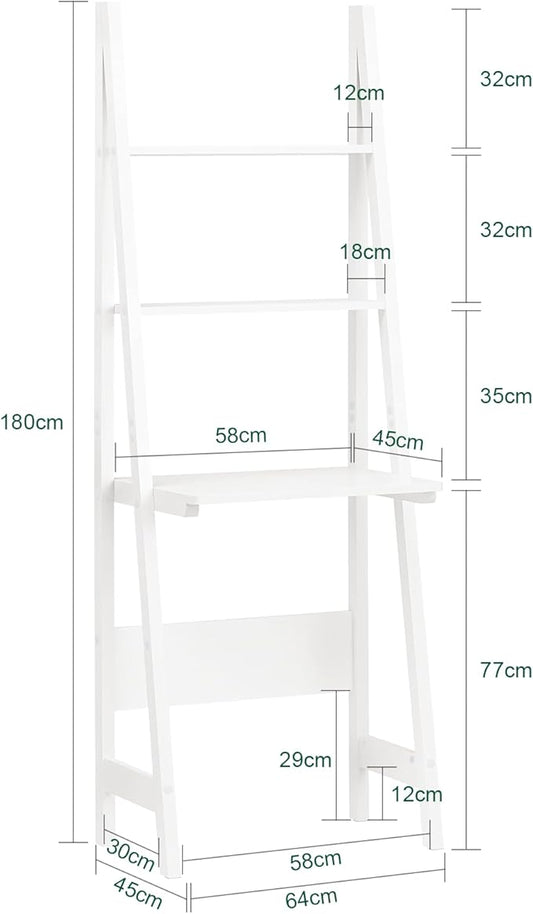 Haotian Ladder Desk with Shelves, Wall Desk for Small Space, Secretary Desk Workstation Dresser Shelf Freestanding Bookshelf, White FRG60-W | Freestanding Bookcase Desk for Storage & Study in Small Space, FRG60-W