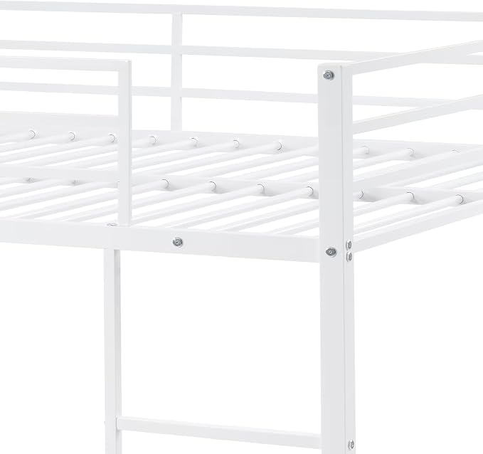 EMKK Metal Bunk Bed Full Over Full with Safety Guardrails,Bedframe,Bunk Beds for Dorm,Bedroom,Guest Room,Heavy Duty Metal Slats, Noise Free, No Box Spring Needed, White