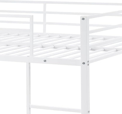 EMKK Metal Bunk Bed Full Over Full with Safety Guardrails,Bedframe,Bunk Beds for Dorm,Bedroom,Guest Room,Heavy Duty Metal Slats, Noise Free, No Box Spring Needed, White
