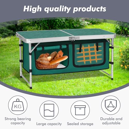 Camp Field Folding Camping Table, Lightweight Aluminum, Adjustable Legs