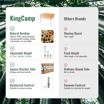 KingCamp Bamboo Folding Camping Table, 4-Fold Adjustable Outdoor Table