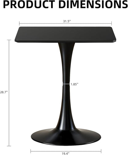 Square Dining Table, 31.5" Tulip Table with Thickened Tabletop & Metal Pedestal, Mid Century Modern Bistro Table for Kitchen, Small Places, Living Room, Cafe (Black)
