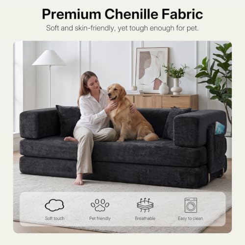 78.8" Convertible Futon Sofa Bed, Boneless Couch for Living Room