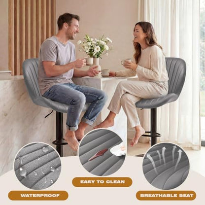 Bar Stools Set of 4, Modern Swivel Adjustable Bar Chairs, Faux Leather Upholstered Counter Height Bar Stools with Backrest, Comfort Barstools for Kitchen Island, Home Bar, Light Gray